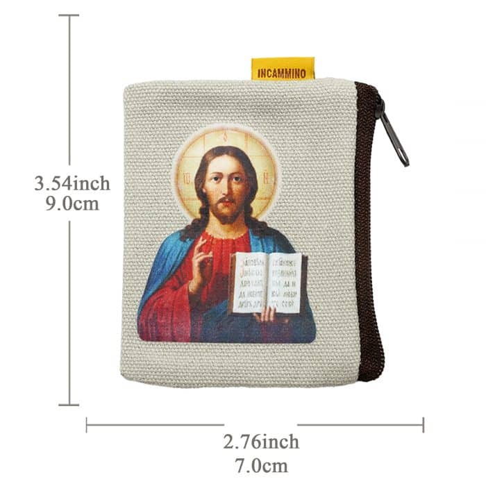 双面帆布念珠包-全能基督-7x9cm Catholic religious art