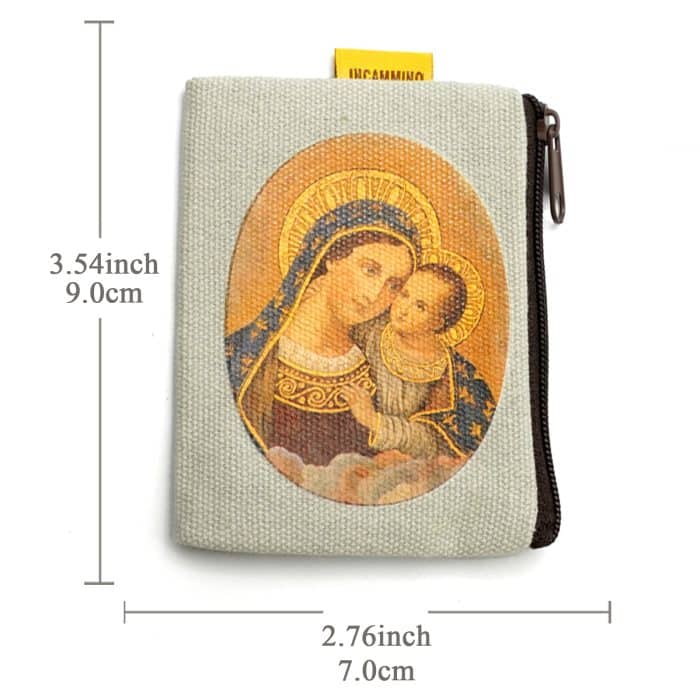 双面帆布念珠包-圣母抱子-7x9cm Catholic religious art