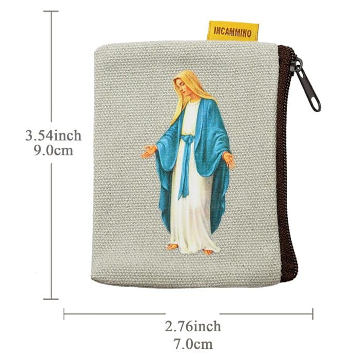 双面帆布念珠包-无染原罪圣母-7x9cm Catholic religious art