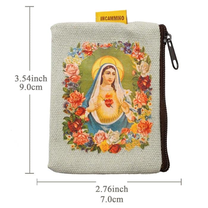 双面帆布念珠包-圣母圣心-7x9cm Catholic religious art