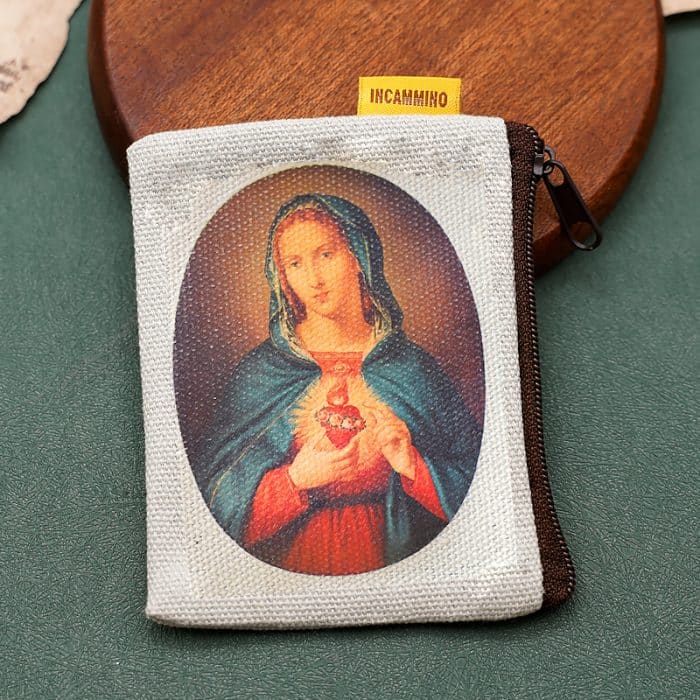 双面帆布念珠包-圣母圣心-7x9cm Catholic religious art