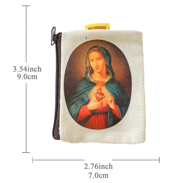 双面帆布念珠包-圣母圣心-7x9cm Catholic religious art