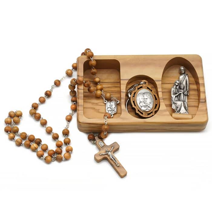 玫瑰念珠-圣家-橄榄木套装 Catholic religious art