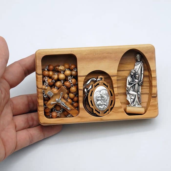 玫瑰念珠-圣家-橄榄木套装 Catholic religious art