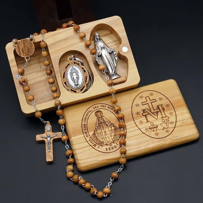 玫瑰念珠-无染原罪-橄榄木套装 Catholic religious art