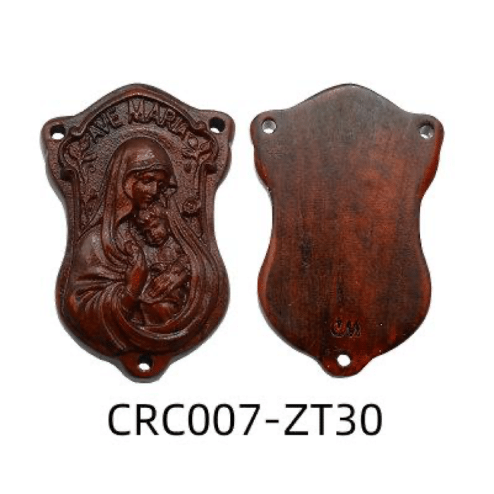 DIY三通-紫檀木-AVE-MARIA圣母抱耶稣-3.0cm Catholic religious art