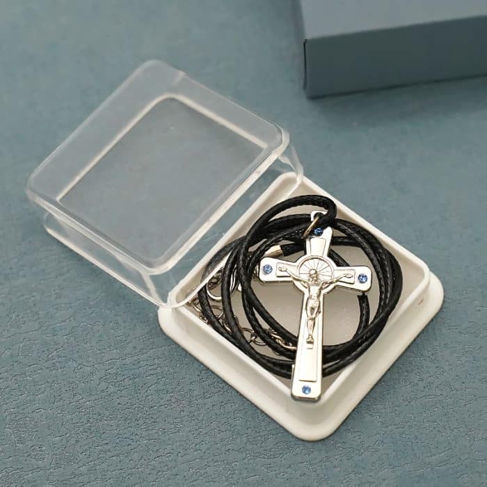 金属十字架-耶稣受难像-蓝钻-无镍-3.7x2.2cm Catholic religious art