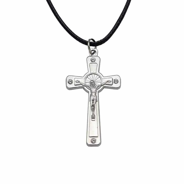 金属十字架-耶稣受难像-白钻-无镍-3.7x2.2cm Catholic religious art