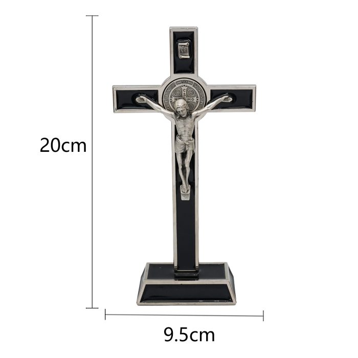 金属十字架-圣本笃-银色圣尸黑珐琅-20.5cm Catholic religious art