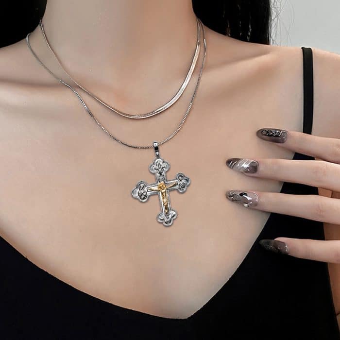 十字架-天主奥妙-耶稣-925纯银-金色-大号 Catholic religious art