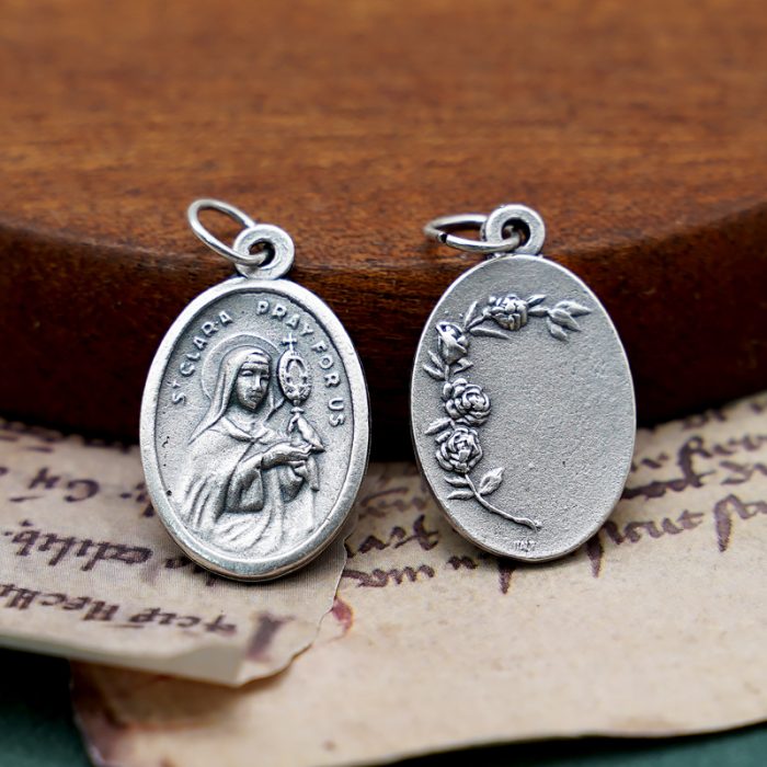 DIY小吊牌-圣女加辣+玫瑰花-锌合金-镀银-2.2cm Catholic religious art