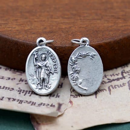 DIY小吊牌-圣速达+玫瑰花-锌合金-镀银-2.2cm