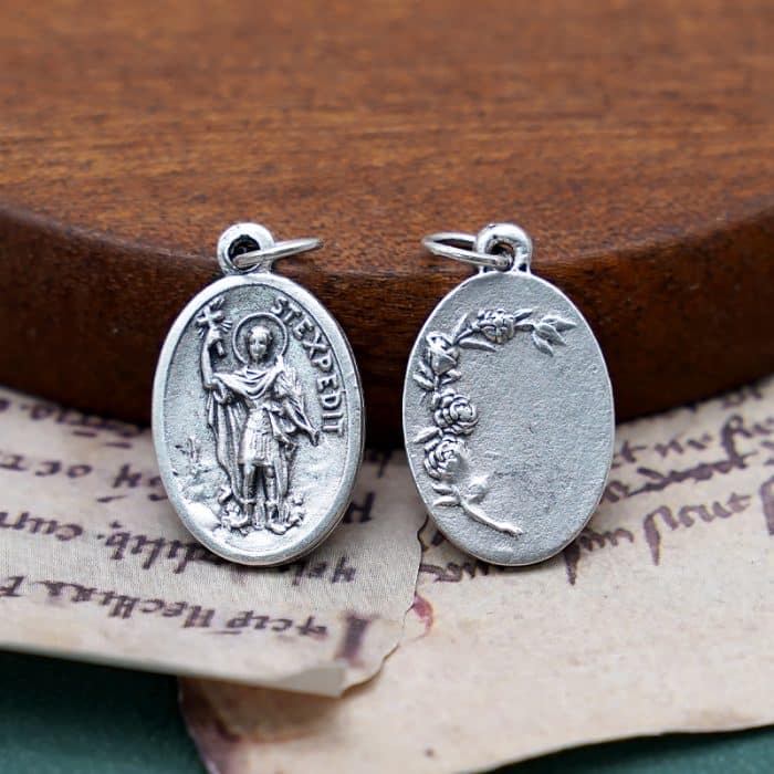 DIY小吊牌-圣速达+玫瑰花-锌合金-镀银-2.2cm Catholic religious art