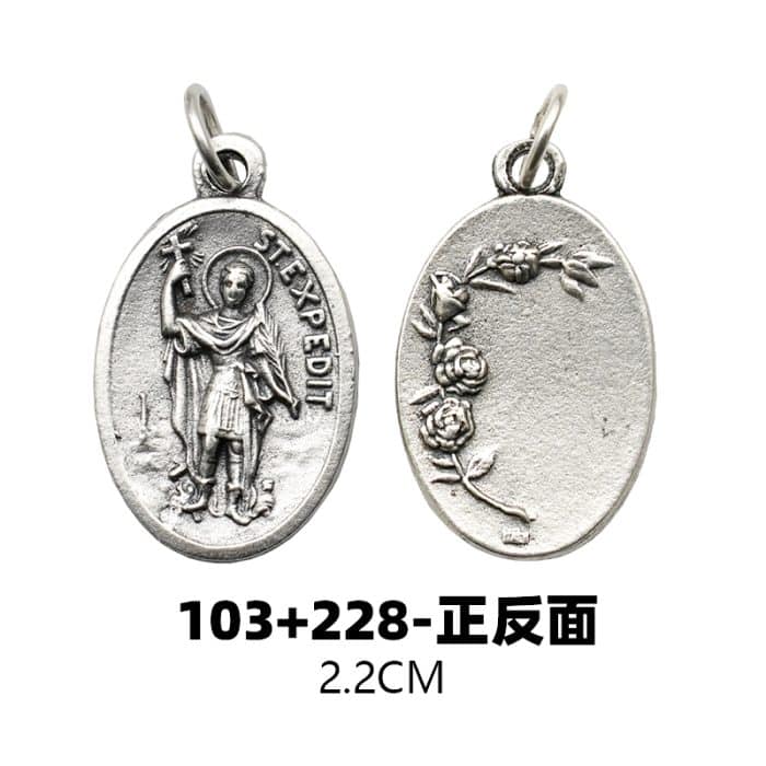 DIY小吊牌-圣速达+玫瑰花-锌合金-镀银-2.2cm Catholic religious art