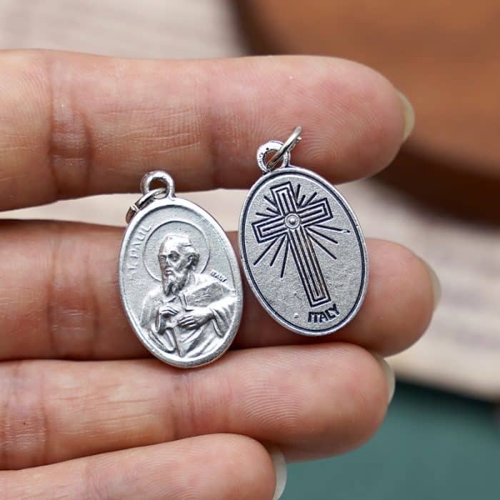 DIY小吊牌-保禄+十字架-锌合金-2.2cm Catholic religious art