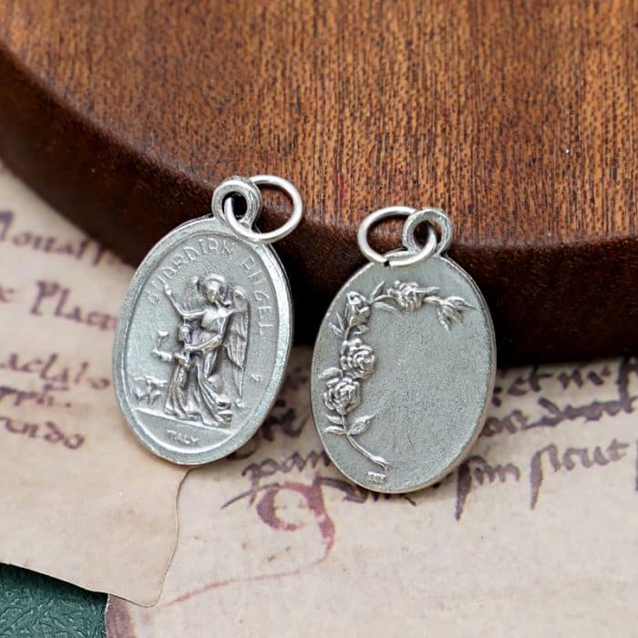 DIY小吊牌-护守天使+玫瑰花-锌合金-2.2cm Catholic religious art