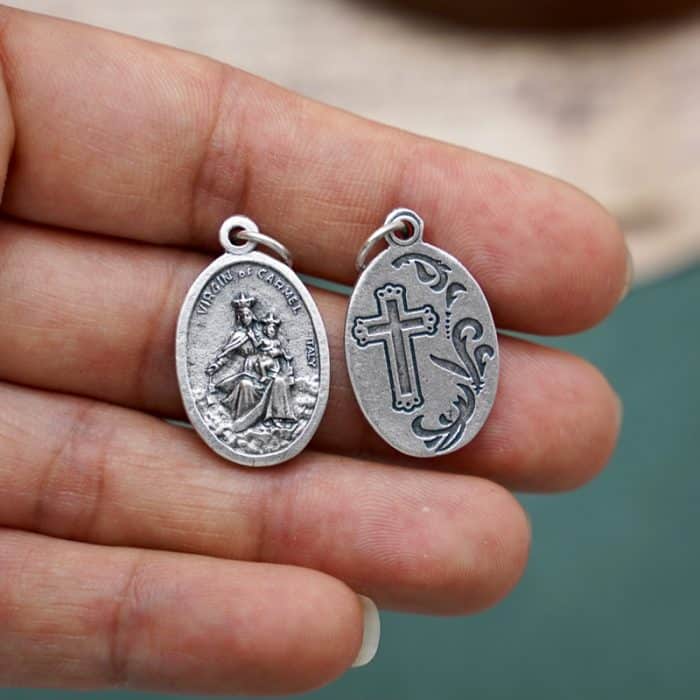 DIY小吊牌-圣衣+十字架和花-锌合金-镀银-2.2cm Catholic religious art