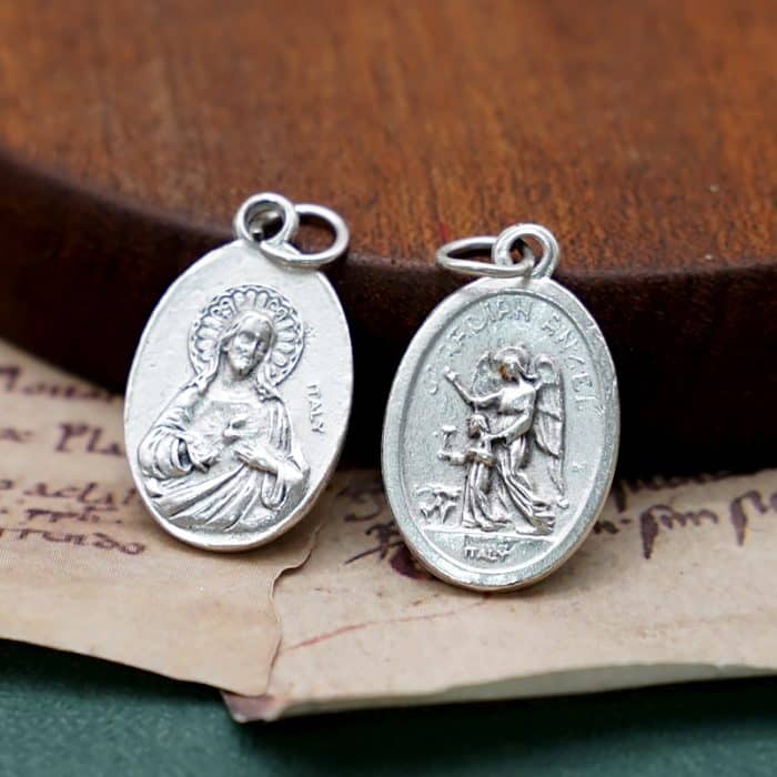 DIY小吊牌-护守天使+耶稣圣心-锌合金-2.2cm Catholic religious art