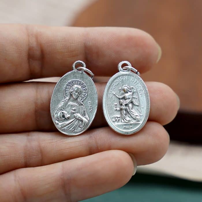 DIY小吊牌-护守天使+耶稣圣心-锌合金-2.2cm Catholic religious art