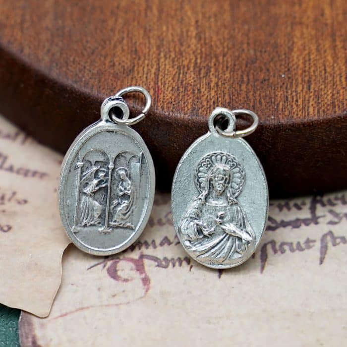 DIY小吊牌-圣母领报+耶稣圣心-锌合金-2.2cm Catholic religious art