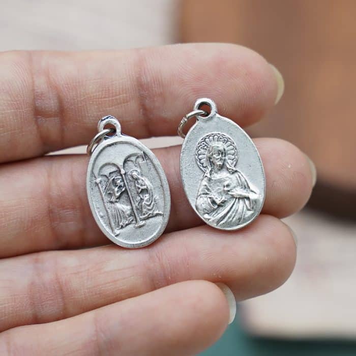 DIY小吊牌-圣母领报+耶稣圣心-锌合金-2.2cm Catholic religious art