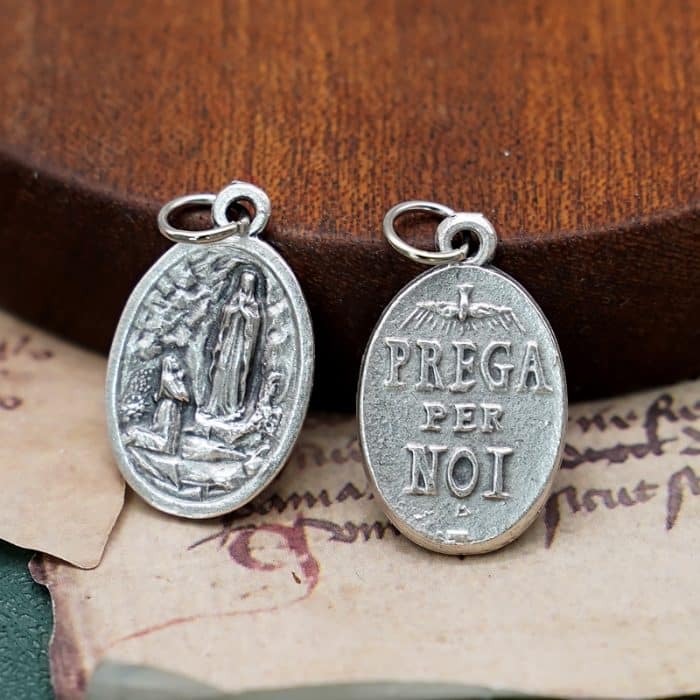 DIY小吊牌-露德+圣神和字-锌合金-镀银-2.2cm Catholic religious art