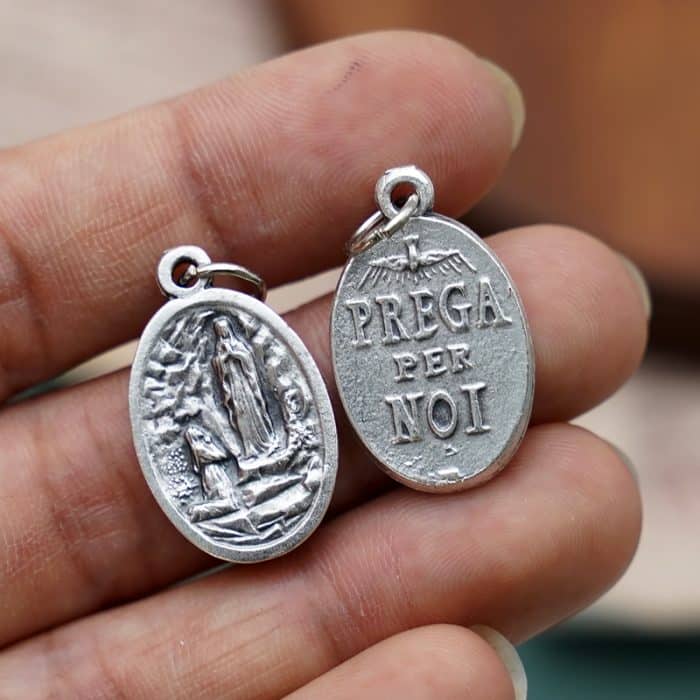 DIY小吊牌-露德+圣神和字-锌合金-镀银-2.2cm Catholic religious art