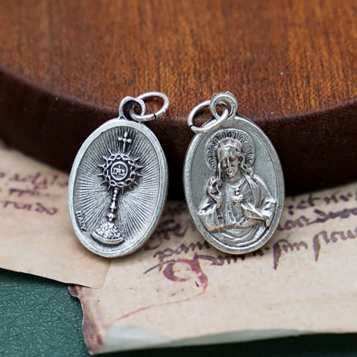 DIY小吊牌-圣体光+耶稣圣心-锌合金-2.2cm Catholic religious art