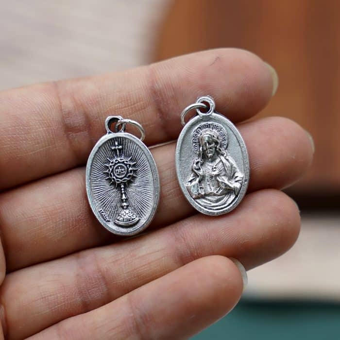 DIY小吊牌-圣体光+耶稣圣心-锌合金-2.2cm Catholic religious art