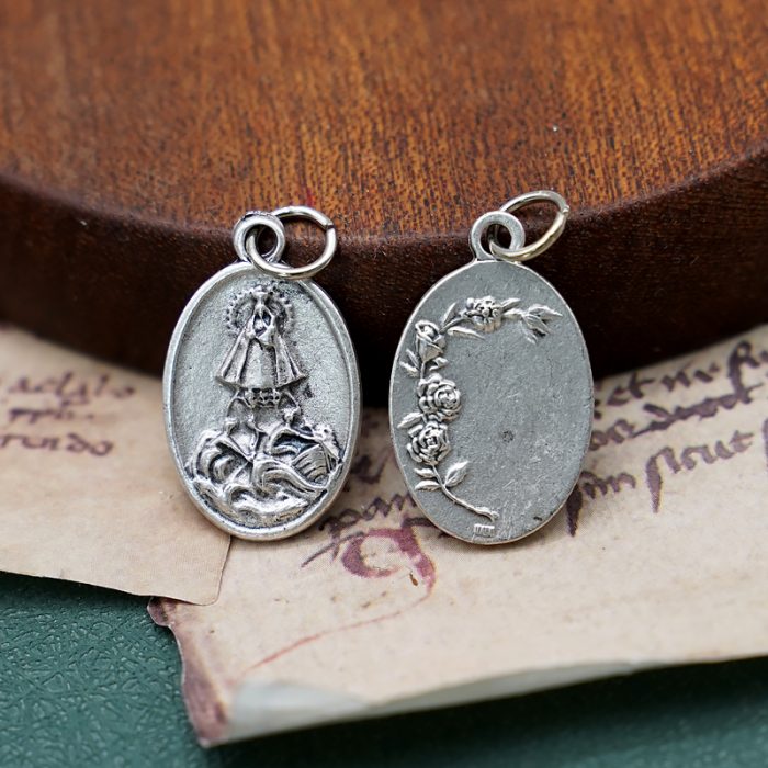 DIY小吊牌-科夫雷爱德圣母+玫瑰花-锌合金-2.2cm Catholic religious art