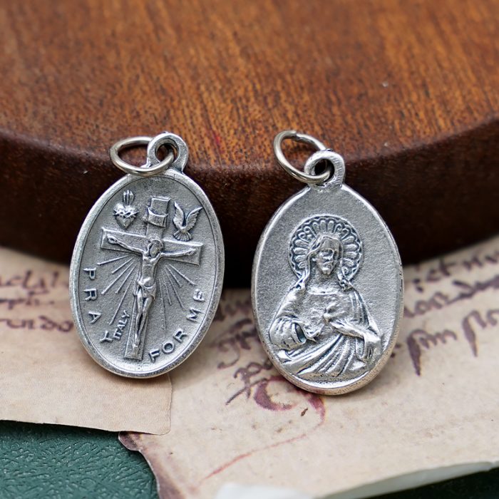 DIY小吊牌-基督十字架+耶稣圣心-锌合金-2.2cm Catholic religious art