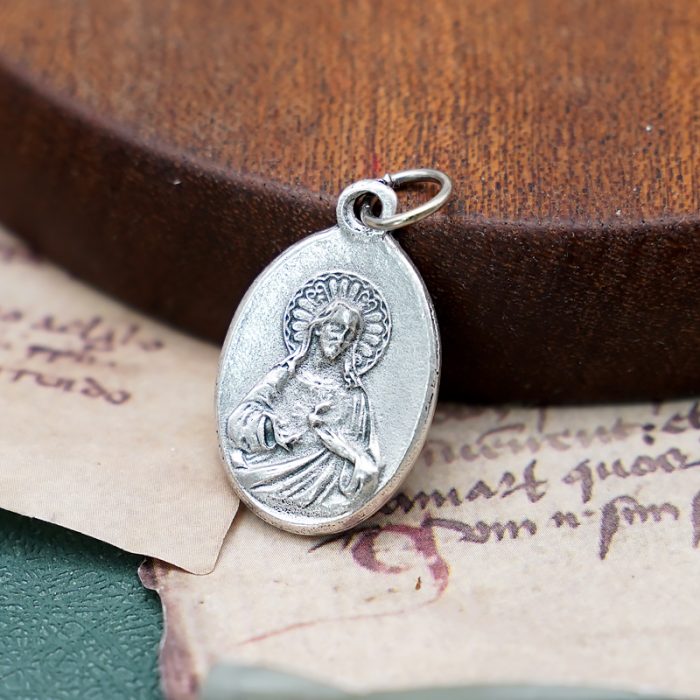 DIY小吊牌-基督十字架+耶稣圣心-锌合金-2.2cm Catholic religious art