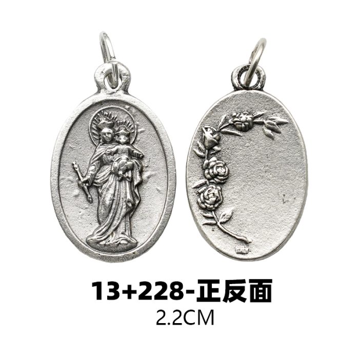 DIY小吊牌-进教之佑+玫瑰花-锌合金-镀银-2.2cm Catholic religious art