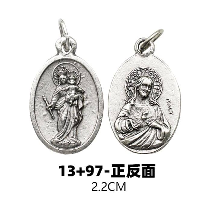 DIY小吊牌-进教之佑+耶稣圣心-锌合金-镀银-2.2cm Catholic religious art