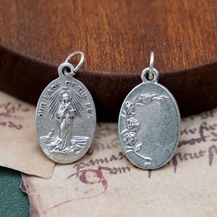 DIY小吊牌-海洋圣母+玫瑰花-锌合金-2.2cm Catholic religious art