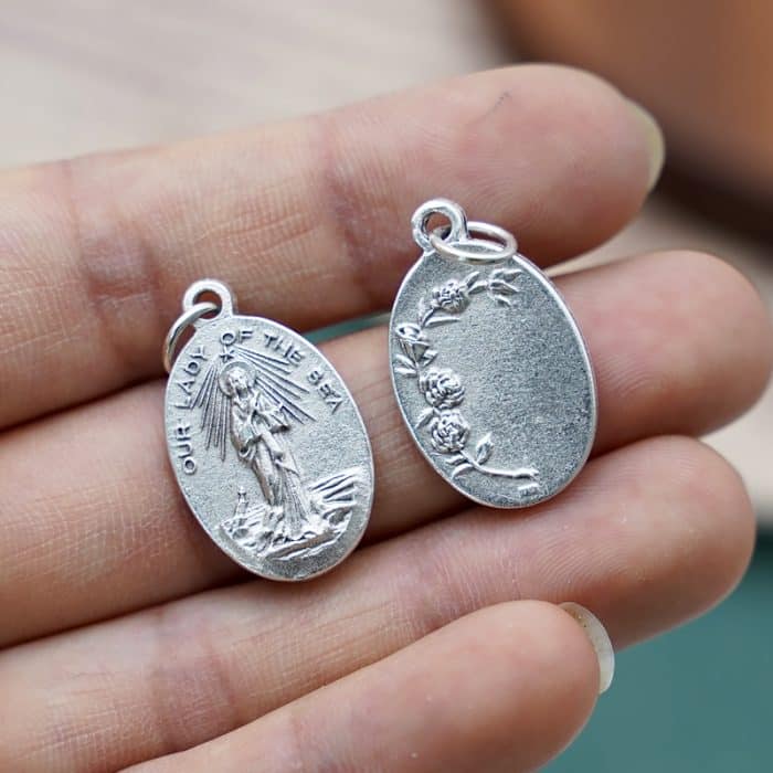 DIY小吊牌-海洋圣母+玫瑰花-锌合金-2.2cm Catholic religious art