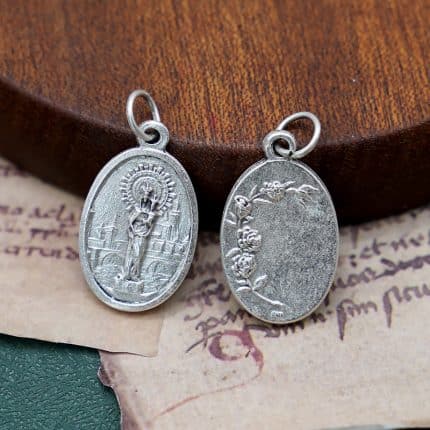 DIY小吊牌-圣柱圣母+玫瑰花-锌合金-2.2cm