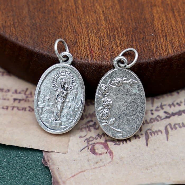 DIY小吊牌-圣柱圣母+玫瑰花-锌合金-2.2cm Catholic religious art