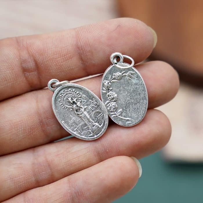 DIY小吊牌-圣柱圣母+玫瑰花-锌合金-2.2cm Catholic religious art