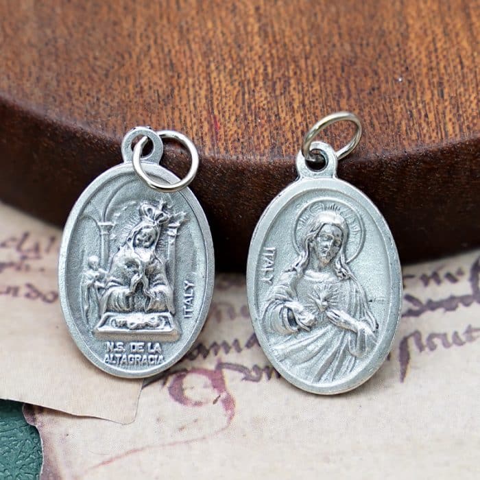 DIY小吊牌-拉阿尔塔格拉西亚圣母+耶稣圣心-锌合金-2.2cm Catholic religious art