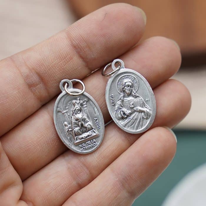 DIY小吊牌-拉阿尔塔格拉西亚圣母+耶稣圣心-锌合金-2.2cm Catholic religious art