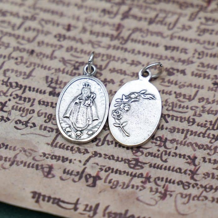 DIY小吊牌-雷格拉圣母+玫瑰花-锌合金-2.2cm Catholic religious art