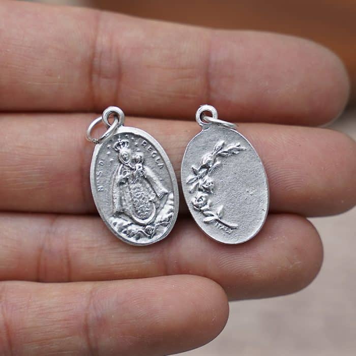 DIY小吊牌-雷格拉圣母+玫瑰花-锌合金-2.2cm Catholic religious art