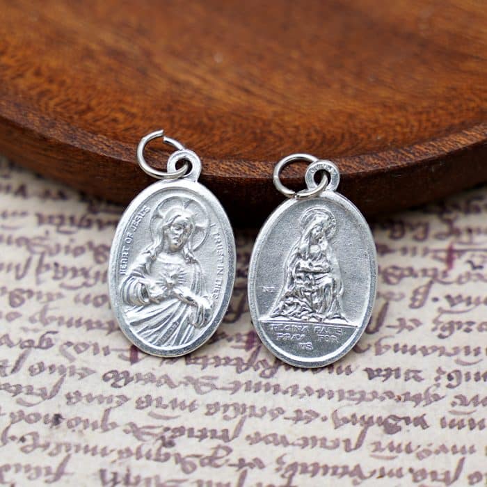 DIY小吊牌-和平之后圣母+耶稣圣心-锌合金-2.2cm Catholic religious art