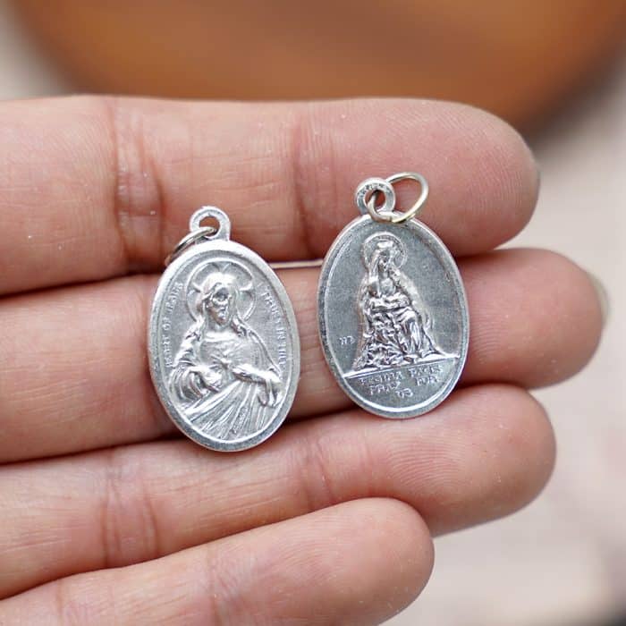 DIY小吊牌-和平之后圣母+耶稣圣心-锌合金-2.2cm Catholic religious art