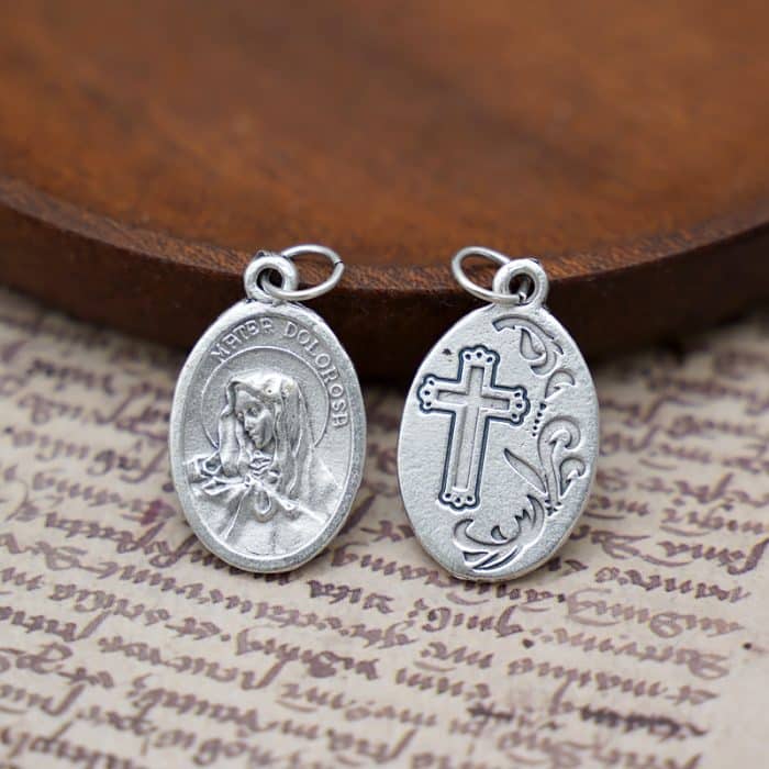 DIY小吊牌-痛苦圣母+十字架和花-锌合金-2.2cm Catholic religious art