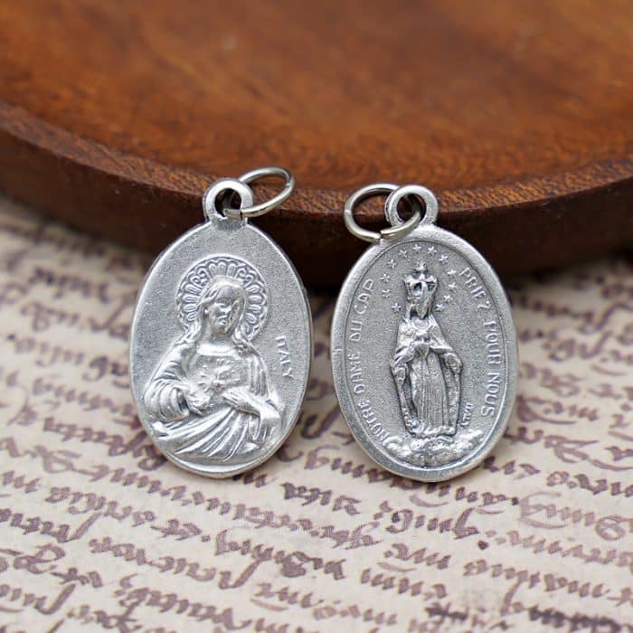 DIY小吊牌-海角圣母+耶稣圣心-锌合金-2.2cm Catholic religious art