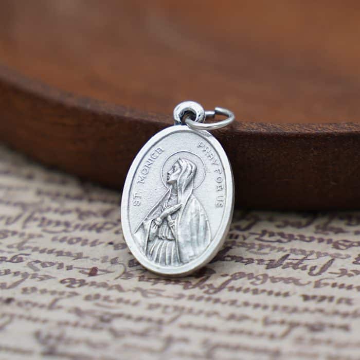 DIY小吊牌-圣奥斯定+圣妇莫尼加-锌合金-镀银-2.2cm Catholic religious art