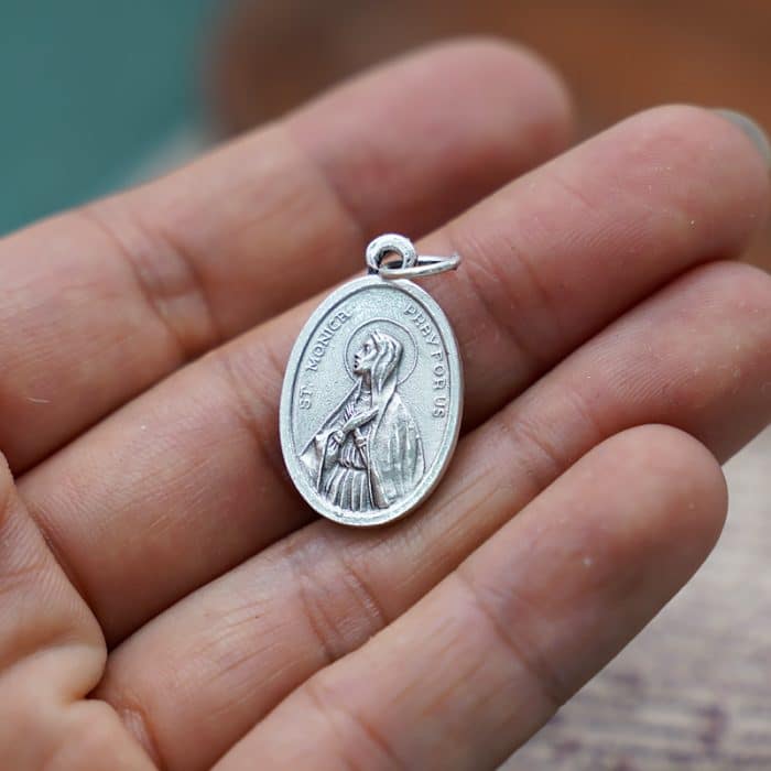 DIY小吊牌-圣奥斯定+圣妇莫尼加-锌合金-镀银-2.2cm Catholic religious art