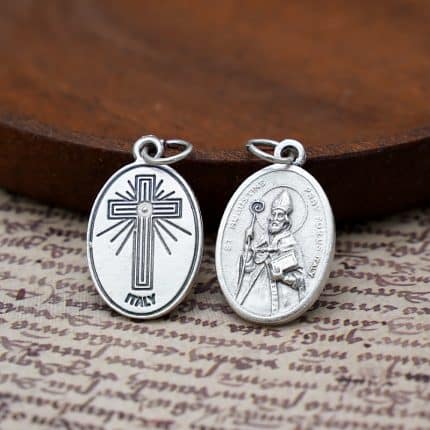 DIY小吊牌-圣奥斯定+十字架-锌合金-镀银-2.2cm